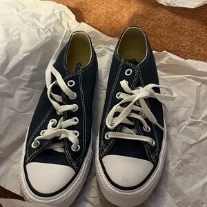 Navy Blue Canvas Sneakers with White Laces